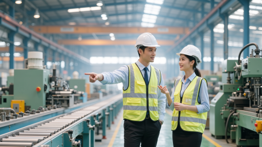 Professional business team conducting quality inspection at Yiwu market stall, showing detailed product examination with measuring instruments, bustling market environment with vendor stalls and merchandise, experienced inspectors checking product specifications and quality standards